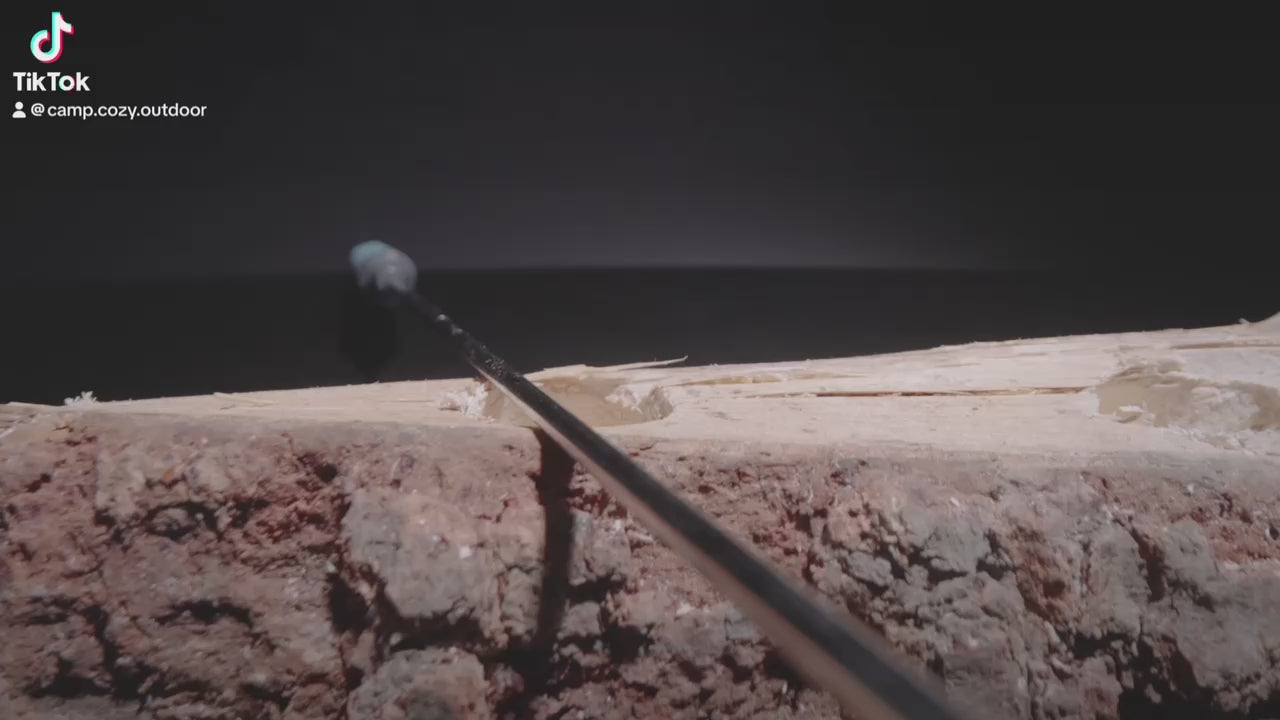 Load video: auto rotating marshmallow roasting stick with perfectly golden marshmallows for smores